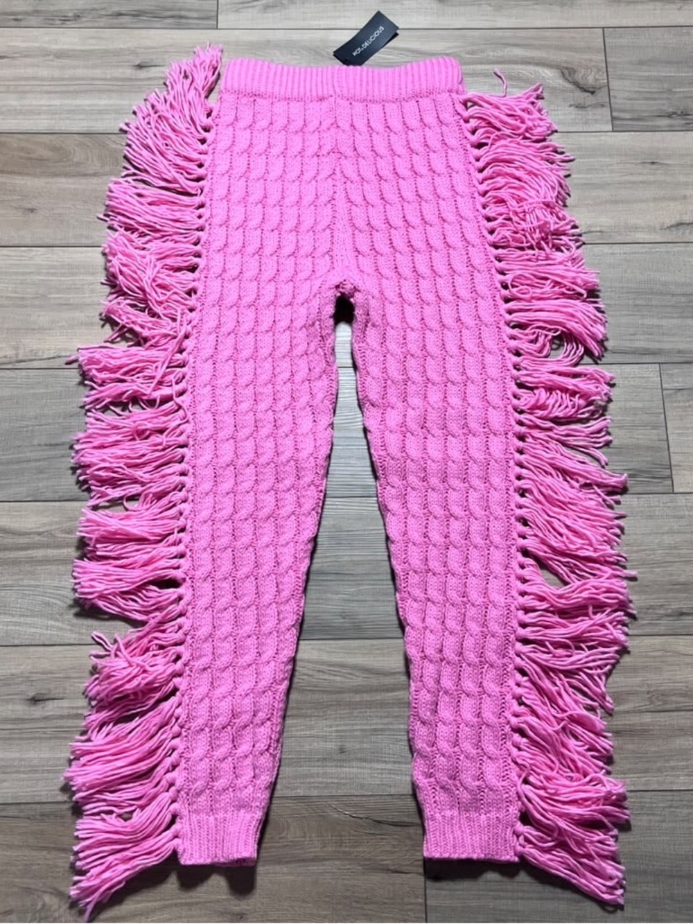 Hot & Delicious Womens Cable Knit Pull On Pants With Finge Size Medium Pink - Picture 9 of 9